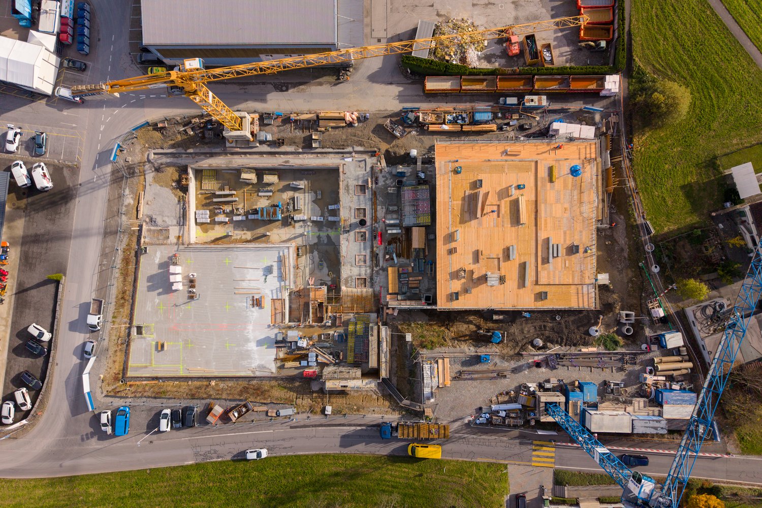 Drohnenaufnahme des Rohbaus in der Ronmatt in Ebikon